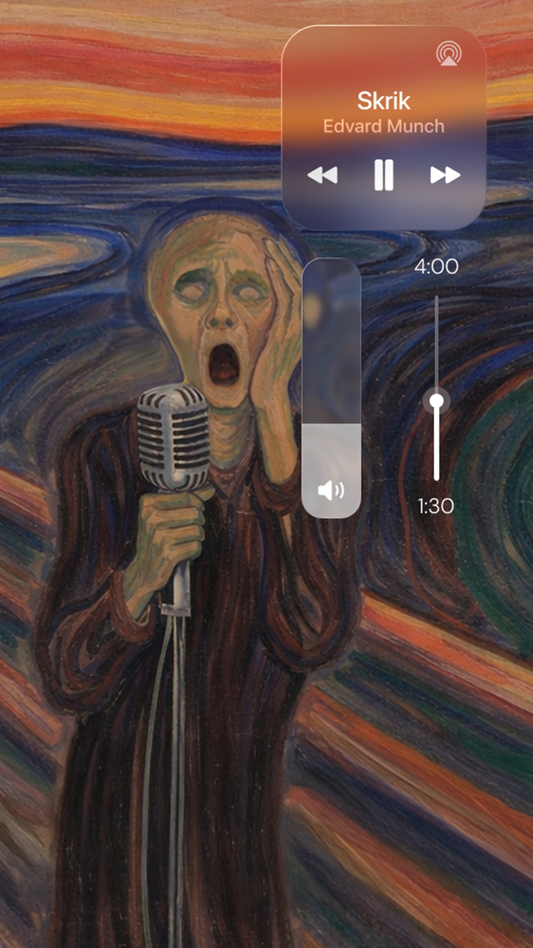 Sala museale con dipinti classici e interfaccia social sovrapposta