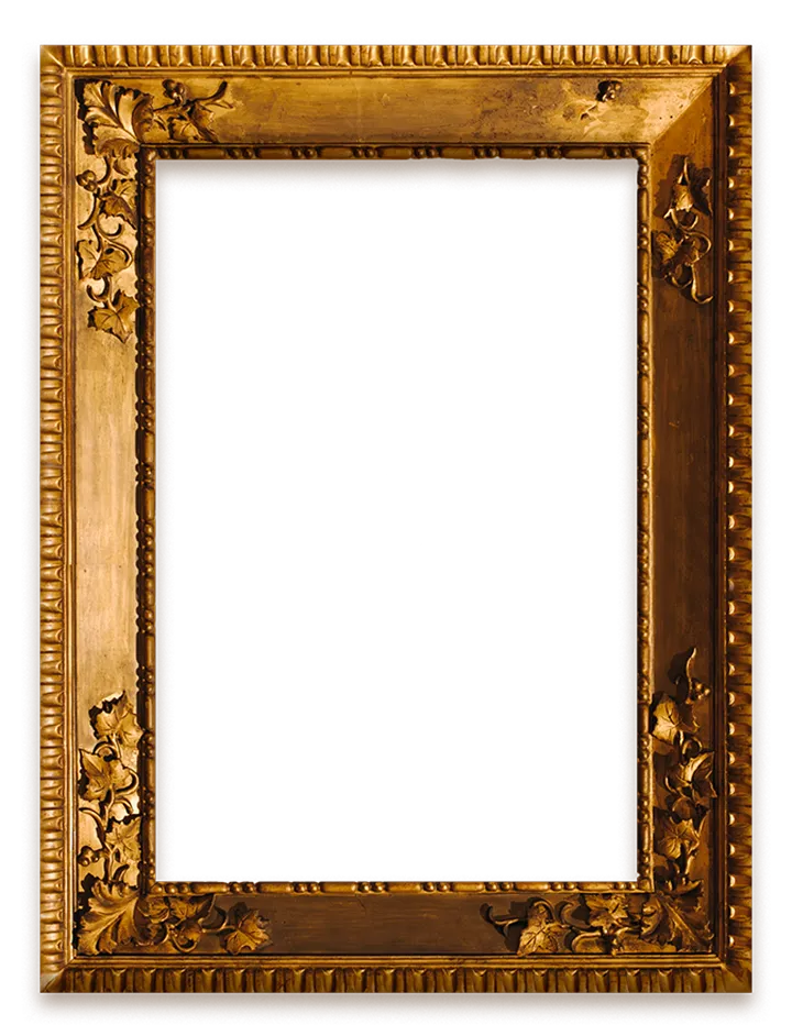 Cornice dorata classica vuota su sfondo nero, con indicatore di caricamento al centro.